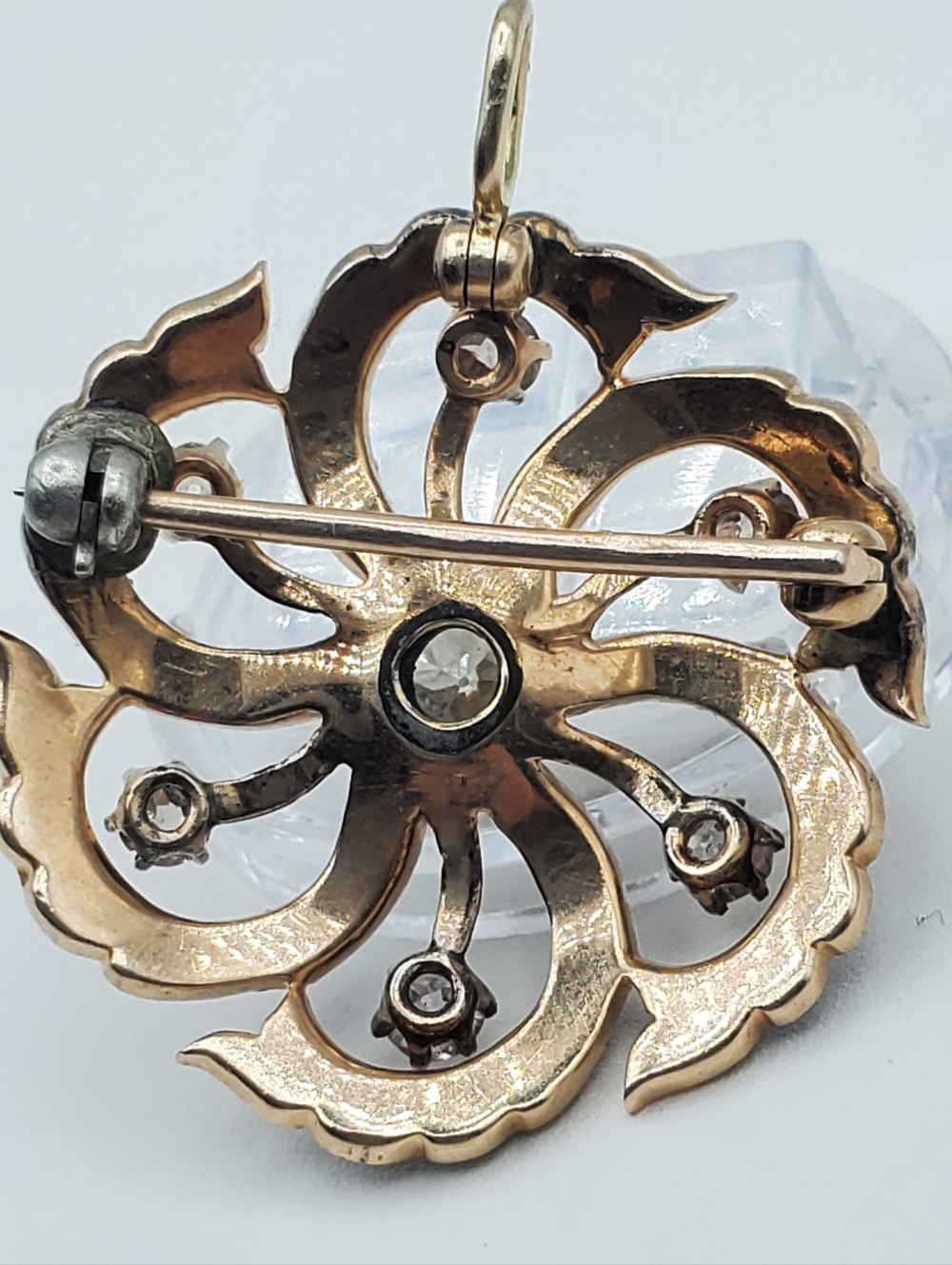 14k Rose Gold Victorian Brooch & Pendent 1.10 TCW Rose Cut Natural Diamonds - Picture 11 of 13